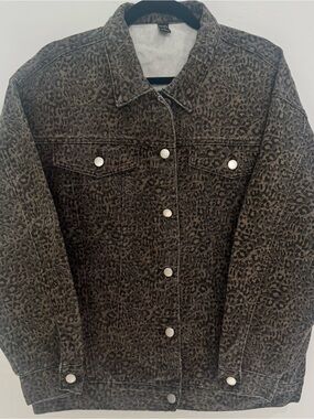 Leopard Print Denim Jacket - Brown
